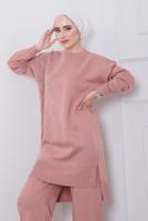 Tesettür giyim PUDRA GEOMETRİK DESENLİ 2&prime;Lİ TRİKO PANT. TAKIM 0712 