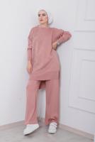 Tesettür giyim PUDRA GEOMETRİK DESENLİ 2&prime;Lİ TRİKO PANT. TAKIM 0712 