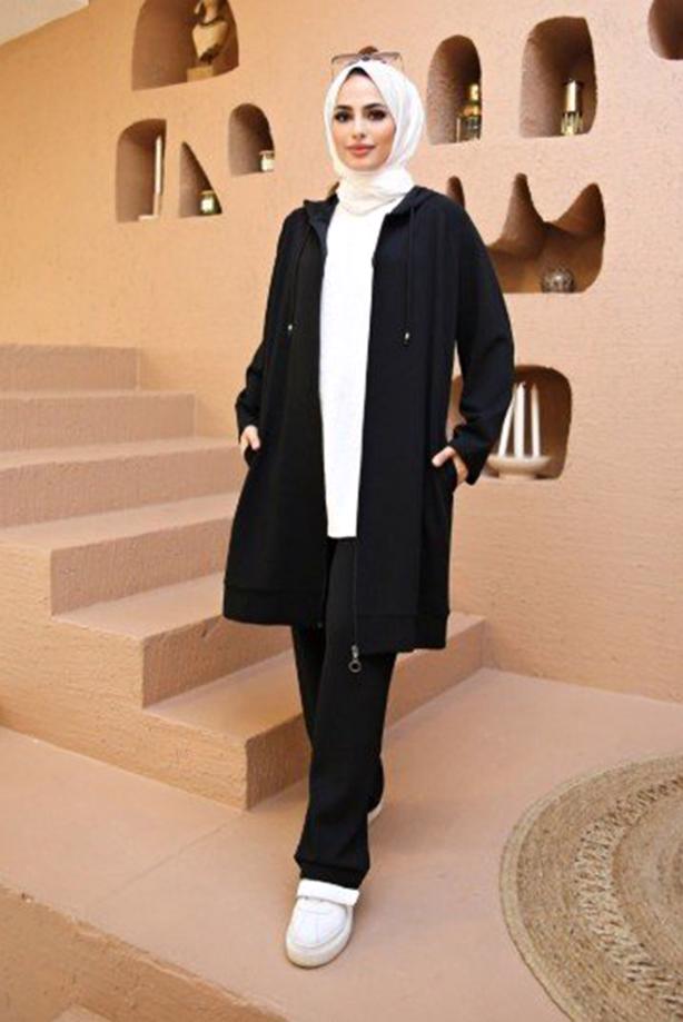 Vêtements hijab  ZIPPERED HOODED 2-PIECE TRACKSUIT SET WITH PANTS 10001  - TRENDTESETTÜR