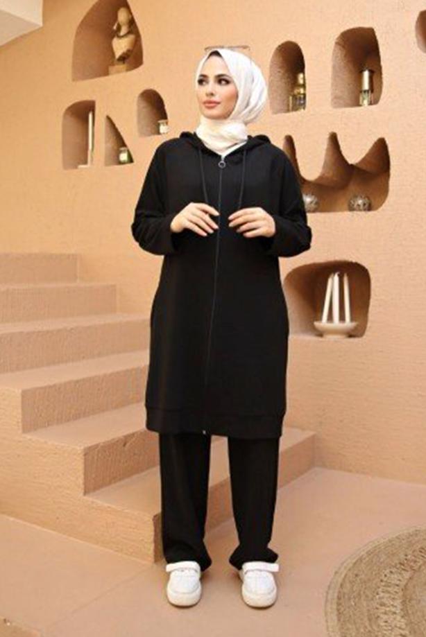 Vêtements hijab  ZIPPERED HOODED 2-PIECE TRACKSUIT SET WITH PANTS 10001  - TRENDTESETTÜR