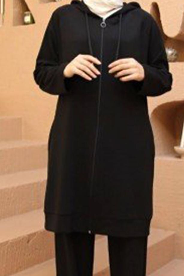 Vêtements hijab  ZIPPERED HOODED 2-PIECE TRACKSUIT SET WITH PANTS 10001  - TRENDTESETTÜR
