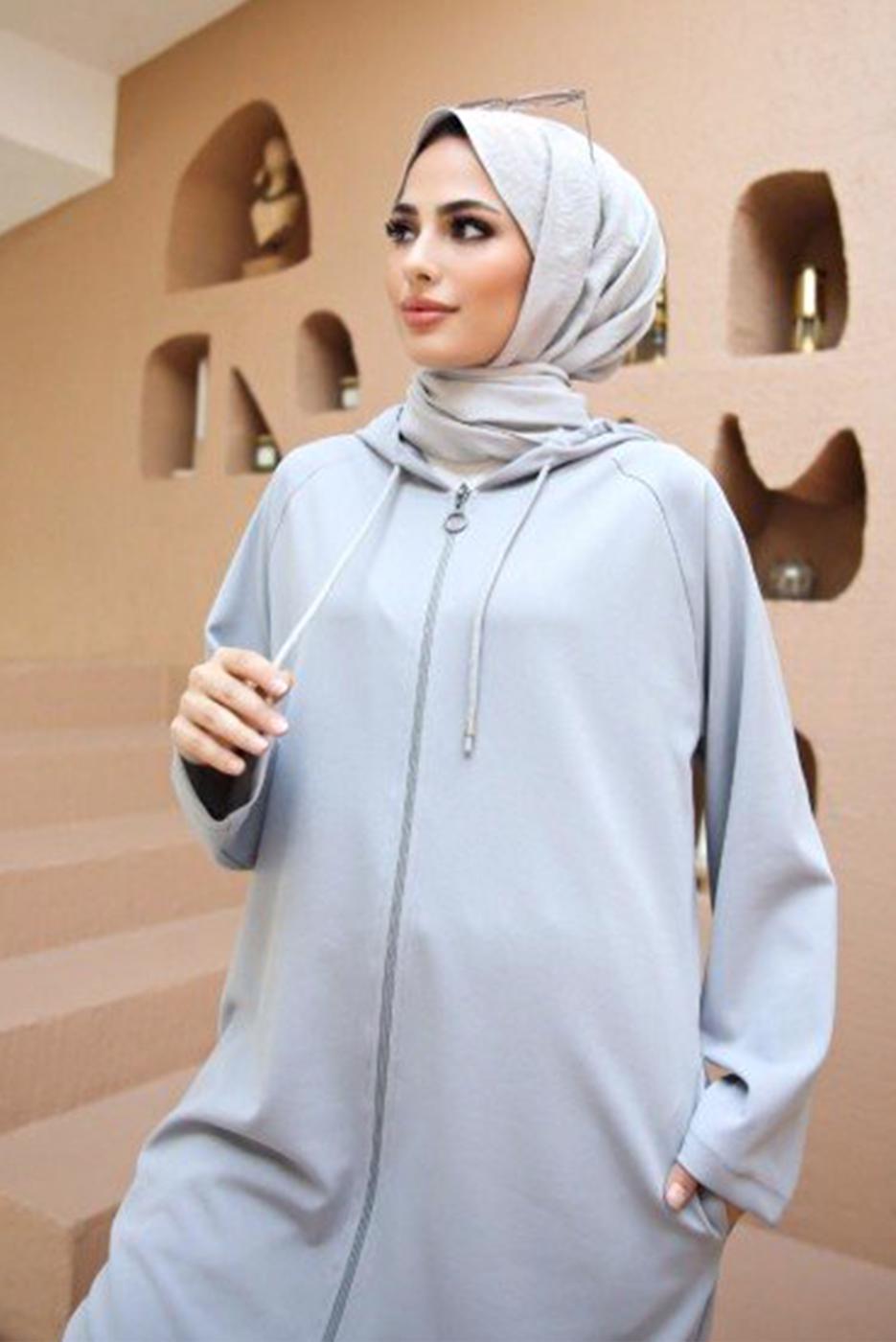 Vêtements hijab GRIS ENSEMBLE DE SURVÊTEMENT 2 PIÈCES À CAPUCHE AVEC FERMETURE ÉCLAIR ET PANTALON 10001