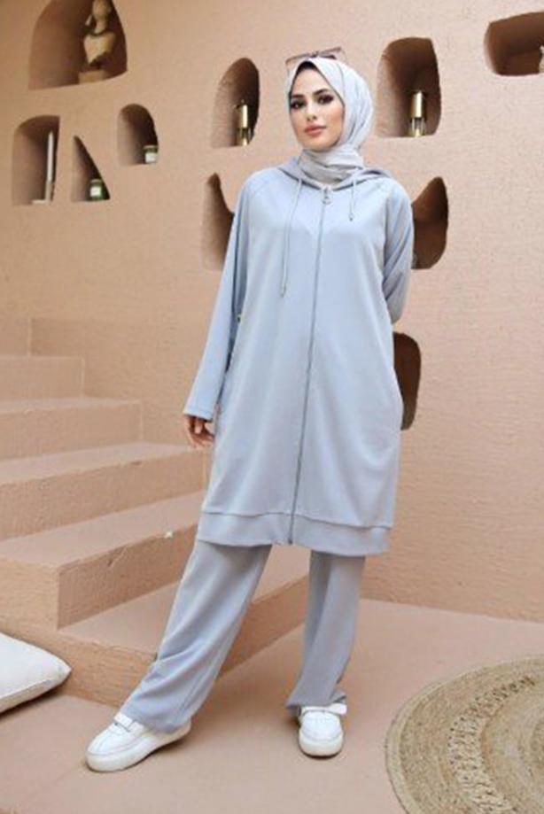 Vêtements hijab  ZIPPERED HOODED 2-PIECE TRACKSUIT SET WITH PANTS 10001  - TRENDTESETTÜR