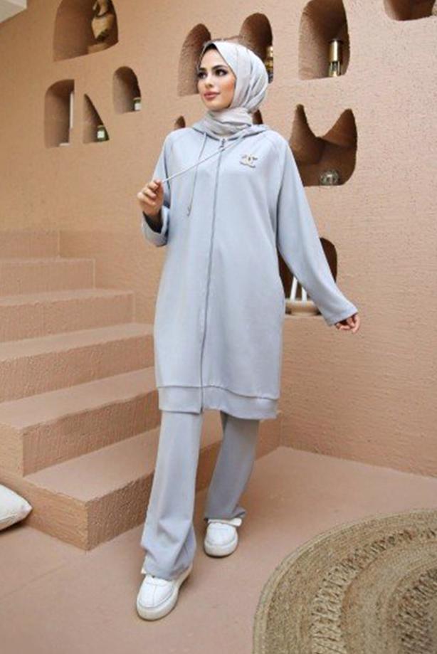 Vêtements hijab  ZIPPERED HOODED 2-PIECE TRACKSUIT SET WITH PANTS 10001  - TRENDTESETTÜR
