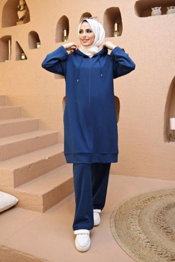 Vêtements hijab  ZIPPERED HOODED 2-PIECE TRACKSUIT SET WITH PANTS 10001  - TRENDTESETTÜR