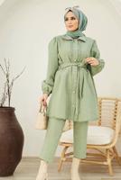 Hijab clothing GREEN BELTED 2-PIECE PANTS SUIT WITH ELASTIC CUFFS 10002