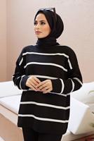 Vêtements hijab NOIR COSTUME PANTALON EN MAILLE 2 PIÈCES À RAYURES 1204