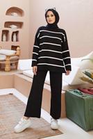 Vêtements hijab NOIR COSTUME PANTALON EN MAILLE 2 PIÈCES À RAYURES 1204