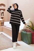 Vêtements hijab NOIR COSTUME PANTALON EN MAILLE 2 PIÈCES À RAYURES 1204