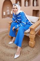 Vêtements hijab BLEU COSTUME PANTALON EN MAILLE 2 PIÈCES À RAYURES 1204