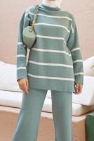 Vêtements hijab VERT COSTUME PANTALON EN MAILLE 2 PIÈCES À RAYURES 1204