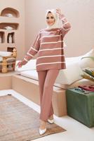 Vêtements hijab ROSE COSTUME PANTALON EN MAILLE 2 PIÈCES À RAYURES 1204