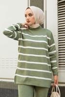 Vêtements hijab VERT COSTUME PANTALON EN MAILLE 2 PIÈCES À RAYURES 1204