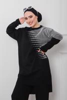 Tesettür giyim SİYAH DESENLİ 2&prime;Lİ TRİKO PANT. TAKIM 1712 