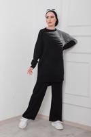 Tesettür giyim SİYAH DESENLİ 2&prime;Lİ TRİKO PANT. TAKIM 1712 
