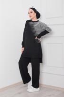 Tesettür giyim SİYAH DESENLİ 2&prime;Lİ TRİKO PANT. TAKIM 1712 