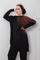 Tesettür giyim SİYAH DESENLİ 2&prime;Lİ TRİKO PANT. TAKIM 1712 