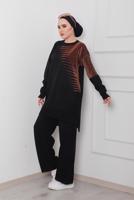 Tesettür giyim SİYAH DESENLİ 2&prime;Lİ TRİKO PANT. TAKIM 1712 