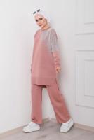 Tesettür giyim PUDRA DESENLİ 2&prime;Lİ TRİKO PANT. TAKIM 1712 