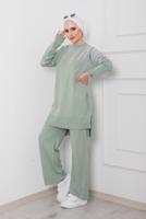 Tesettür giyim YEŞİL DESENLİ 2&prime;Lİ TRİKO PANT. TAKIM 1712 