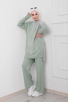 Tesettür giyim YEŞİL DESENLİ 2&prime;Lİ TRİKO PANT. TAKIM 1712 