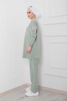 Tesettür giyim YEŞİL DESENLİ 2&prime;Lİ TRİKO PANT. TAKIM 1712 