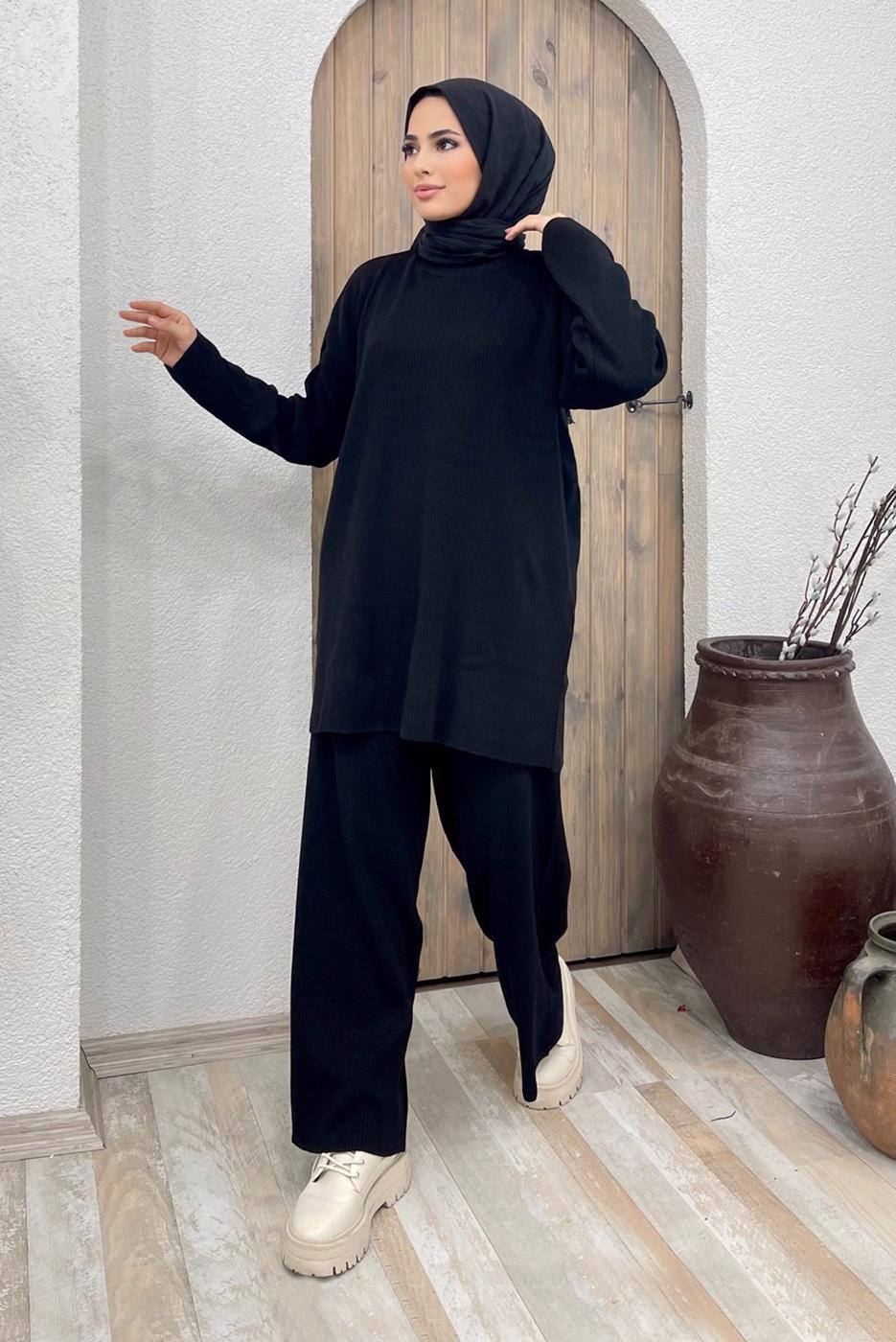 Tesettür giyim SİYAH BASIC TRİKO TAKIM 2000 