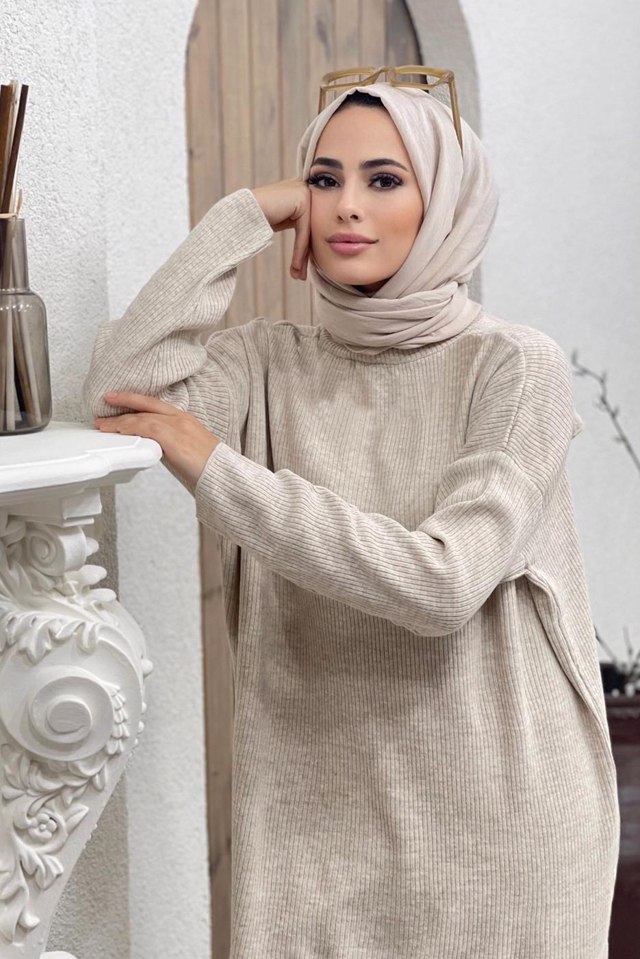 Vêtements hijab BEIGE COSTUME MAILLE BASIQUE 2000
