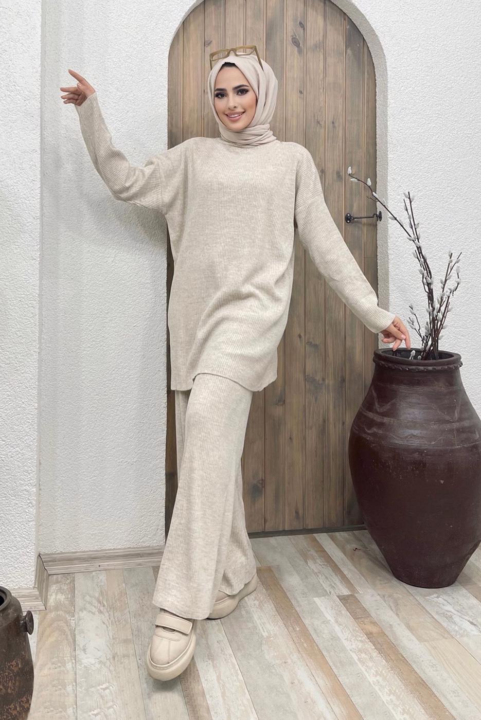 Vêtements hijab BEIGE COSTUME MAILLE BASIQUE 2000