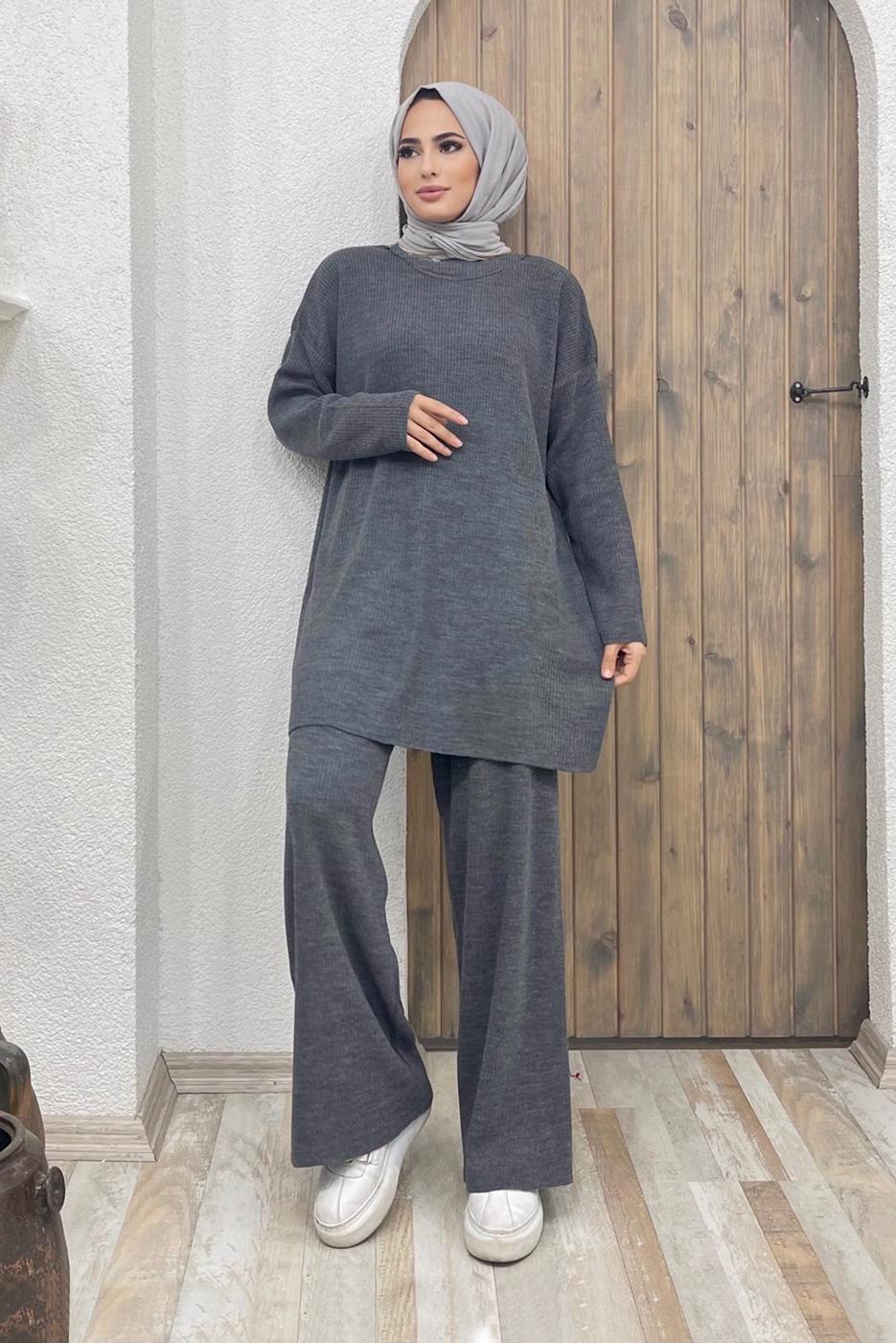 Vêtements hijab GRIS COSTUME MAILLE BASIQUE 2000