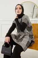 Vêtements hijab NOIR COSTUME PANTALON EN MAILLE 2 PIÈCES À CARREAUX 2002