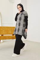 Vêtements hijab NOIR COSTUME PANTALON EN MAILLE 2 PIÈCES À CARREAUX 2002