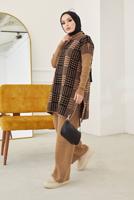 Vêtements hijab BRUN COSTUME PANTALON EN MAILLE 2 PIÈCES À CARREAUX 2002