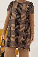 Vêtements hijab BRUN COSTUME PANTALON EN MAILLE 2 PIÈCES À CARREAUX 2002