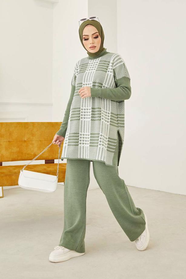 Vêtements hijab  CHECKED 2-PIECE KNITWEAR PANTS SUIT 2002  - TRENDTESETTÜR