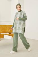 Vêtements hijab VERT COSTUME PANTALON EN MAILLE 2 PIÈCES À CARREAUX 2002