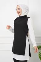 Tesettür giyim SİYAH YANLARI YIRTMAÇ DETAYLI İKİLİ PANT. TAKIM 2065 