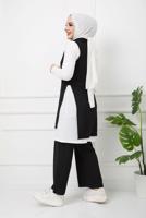 Tesettür giyim SİYAH YANLARI YIRTMAÇ DETAYLI İKİLİ PANT. TAKIM 2065 