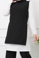 Tesettür giyim SİYAH YANLARI YIRTMAÇ DETAYLI İKİLİ PANT. TAKIM 2065 