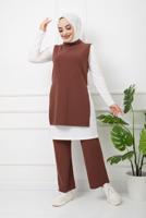 Tesettür giyim TABA YANLARI YIRTMAÇ DETAYLI İKİLİ PANT. TAKIM 2065 