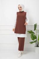 Tesettür giyim TABA YANLARI YIRTMAÇ DETAYLI İKİLİ PANT. TAKIM 2065 