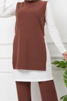 Tesettür giyim TABA YANLARI YIRTMAÇ DETAYLI İKİLİ PANT. TAKIM 2065 