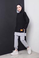 Tesettür giyim SİYAH YAZI DETAYLI İKİ RENKLİ İKİLİ PANT. TAKIM 2586 