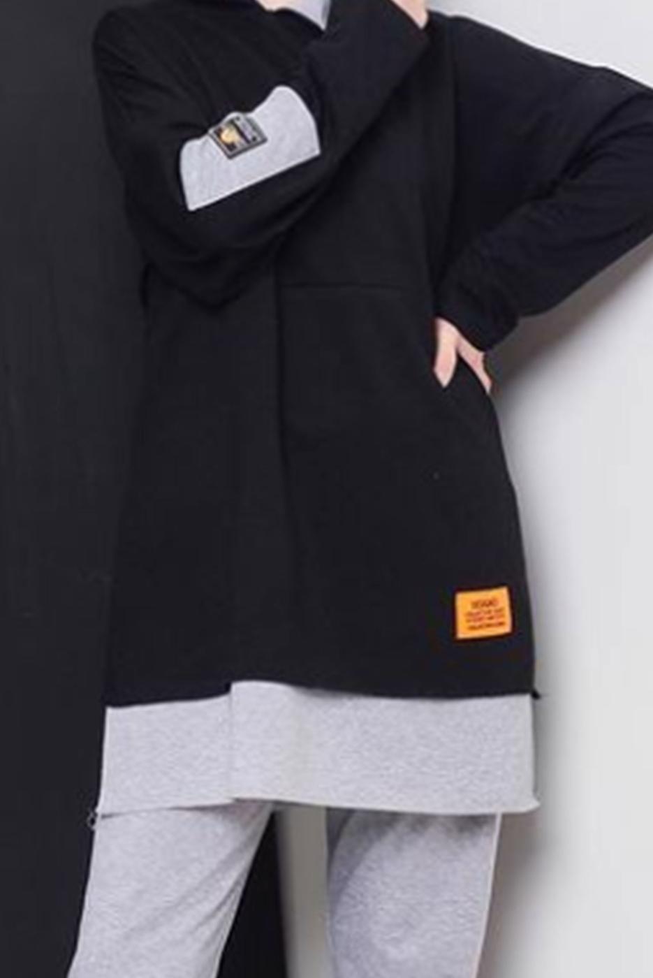 Tesettür giyim SİYAH YAZI DETAYLI İKİ RENKLİ İKİLİ PANT. TAKIM 2586 