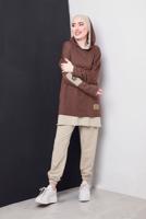 Tesettür giyim KAHVE YAZI DETAYLI İKİ RENKLİ İKİLİ PANT. TAKIM 2586 