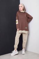 Tesettür giyim KAHVE YAZI DETAYLI İKİ RENKLİ İKİLİ PANT. TAKIM 2586 