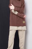 Tesettür giyim KAHVE YAZI DETAYLI İKİ RENKLİ İKİLİ PANT. TAKIM 2586 