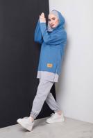 Tesettür giyim LACİVERT YAZI DETAYLI İKİ RENKLİ İKİLİ PANT. TAKIM 2586 