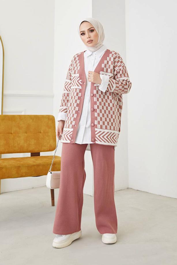 Vêtements hijab  PATTERNED 2-PIECE KNITWEAR PANTS SUIT 3002  - TRENDTESETTÜR