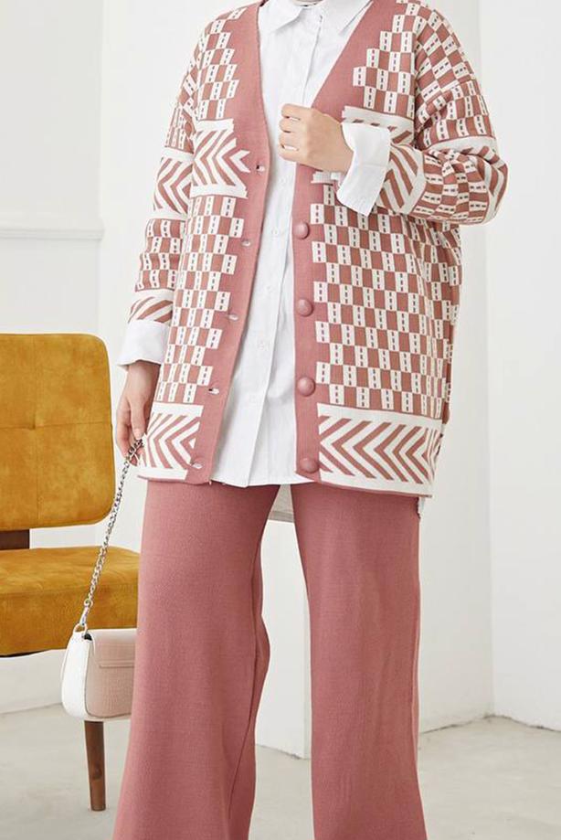 Vêtements hijab  PATTERNED 2-PIECE KNITWEAR PANTS SUIT 3002  - TRENDTESETTÜR